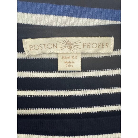 Boston Proper Blue Striped Soft Sweater Embellished Neckline Size XS Knit Top - Picture 5 of 8